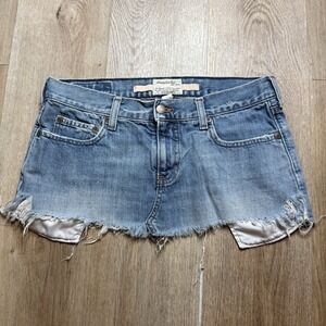 Abercrombie Skirt Womens 4 Blue Denim Distressed Frayed Hem Mini Low Rise